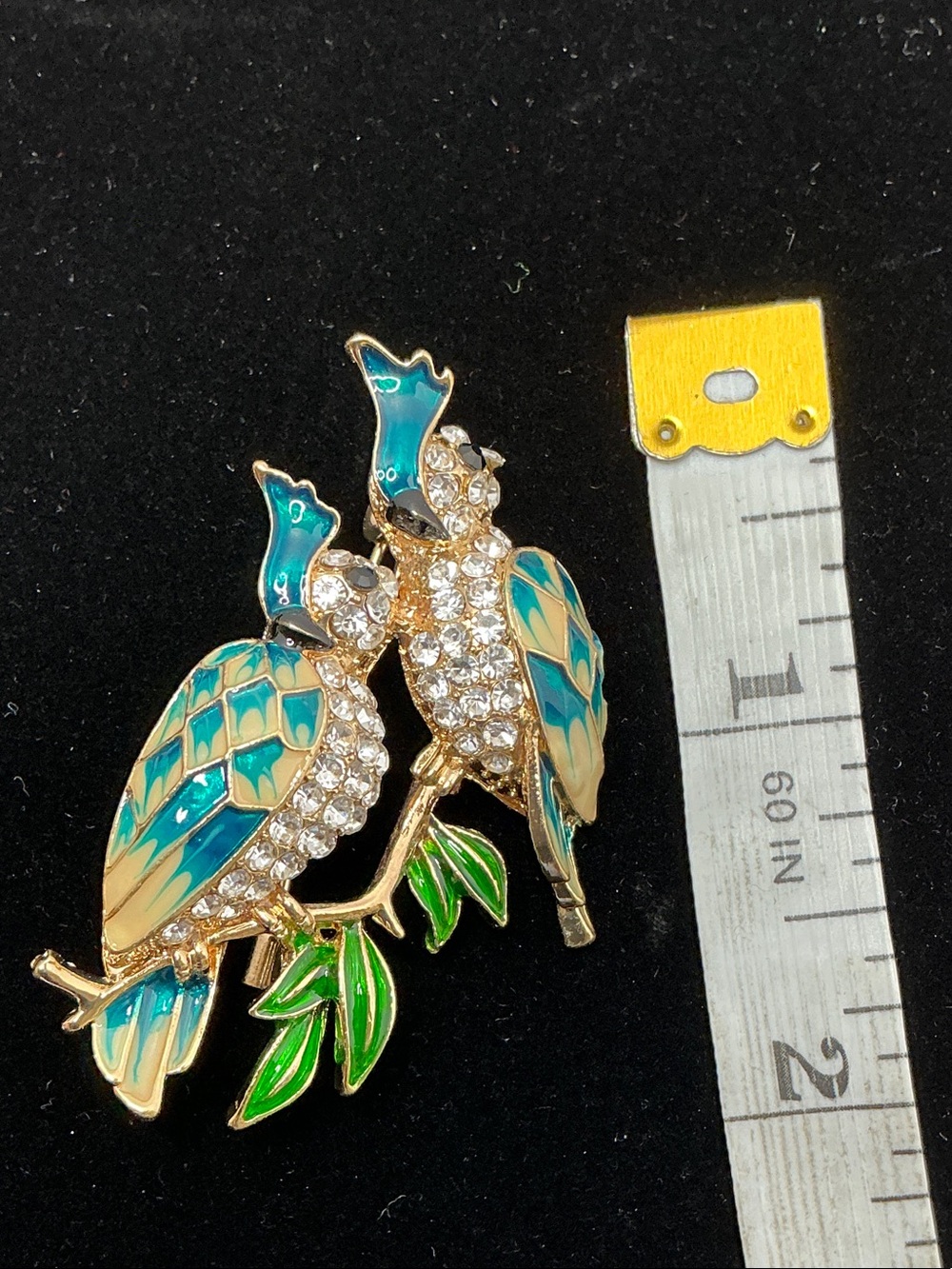 Gold-Tone Turquoise & Green Enamel Parrot Brooch with Crystals
